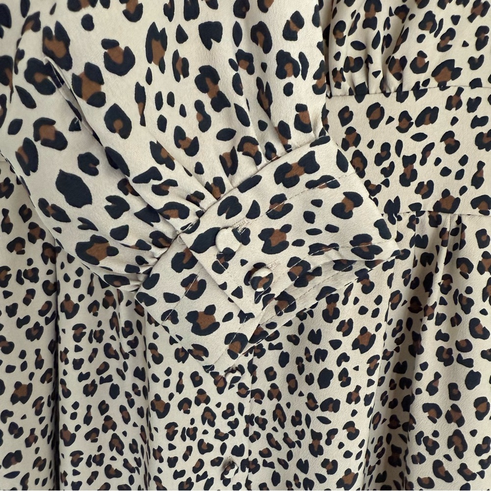 J.Crew Leopard Print A-Line Midi Dress Camel Long Sleeve Size 0 - Picture 7 of 9